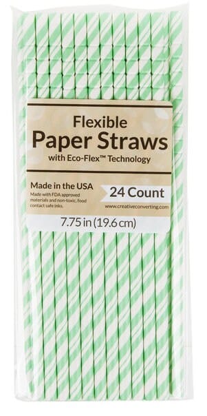 Mint Green paper straws that are flexible, eco-friendly, and great for Spring, Summer, Fall Pool Parties, BBQ's, and turtle safe!