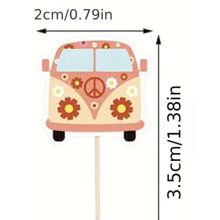 Peaceful Bohemian Vibes: Flower School Bus Cake Toppers - 60s Theme