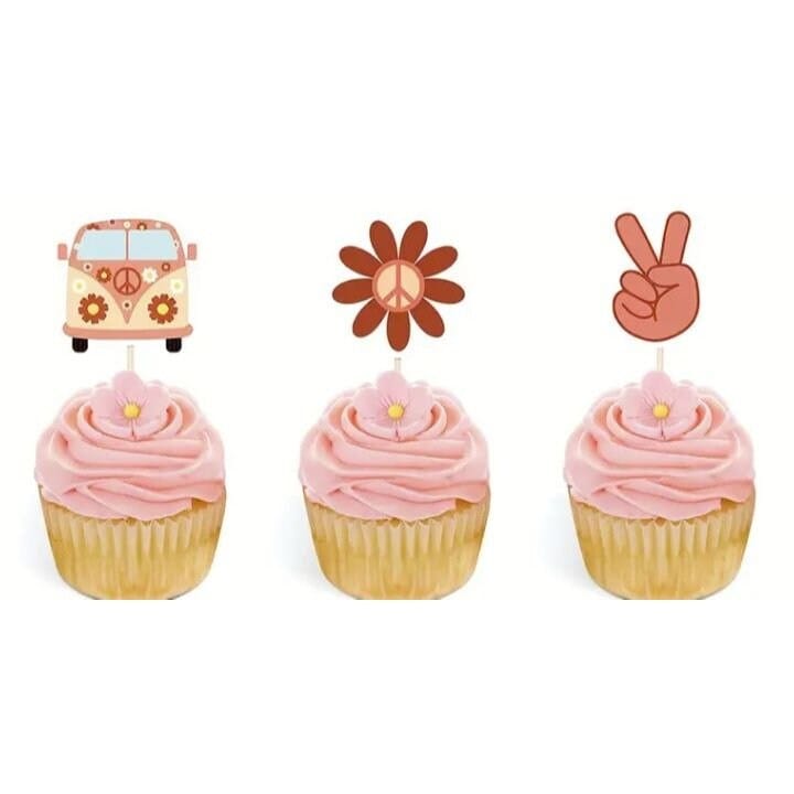 Peaceful Bohemian Vibes: Flower School Bus Cake Toppers - 60s Theme