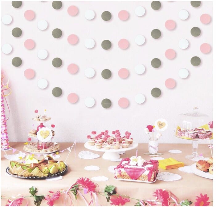 Pink, gray and white Garland Circle Dots, Colorful Paper Garland, Decorations Birthday, Baby Shower, Classroom, Party Supplies