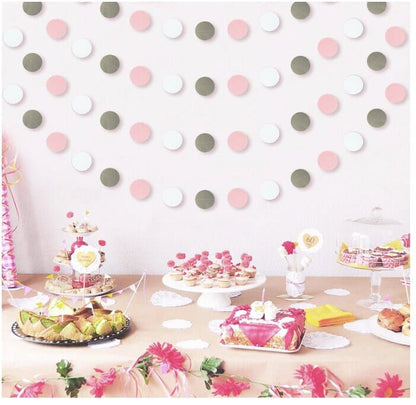 Pink, gray and white Garland Circle Dots, Colorful Paper Garland, Decorations Birthday, Baby Shower, Classroom, Party Supplies