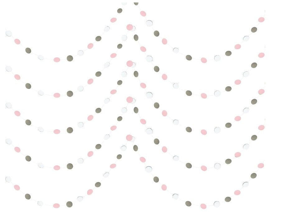 Pink, gray and white Garland Circle Dots, Colorful Paper Garland, Decorations Birthday, Baby Shower, Classroom, Party Supplies