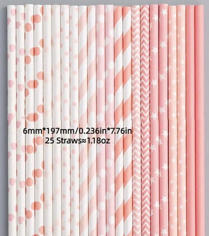 Pink series with White Polka Dots, Paper Straw Disposable Paper Party Pastry Drink Decoration Straw, baby shower, Birthday party, & more!