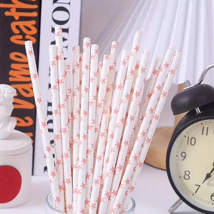 Pink series with White Polka Dots, Paper Straw Disposable Paper Party Pastry Drink Decoration Straw, baby shower, Birthday party, & more!