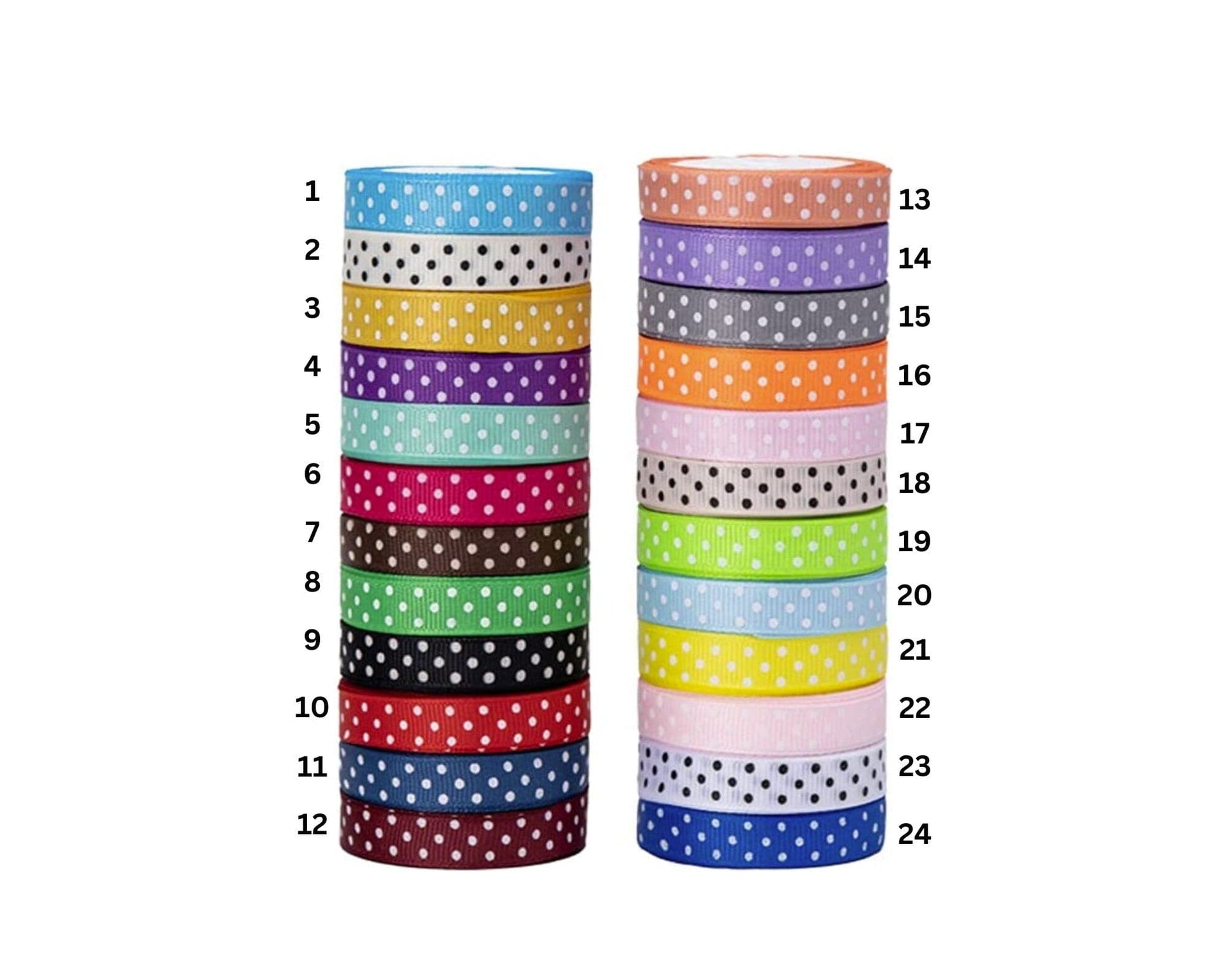 12 Grosgrain Ribbons, 10 color options