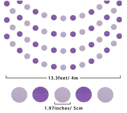 Purple Garland Circle Dots, Colorful Paper Garland, Decorations Birthday, Baby Shower, Classroom, Party Supplies