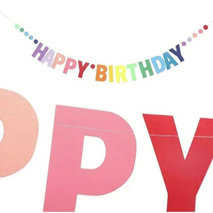 Rainbow Cardboard Happy birthday Banner, Gradient Color Birthday Letter Pull Flag, Banner String Flag