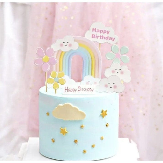 Rainbow Flower Happy Birthday Cake Topper: Baking Decor