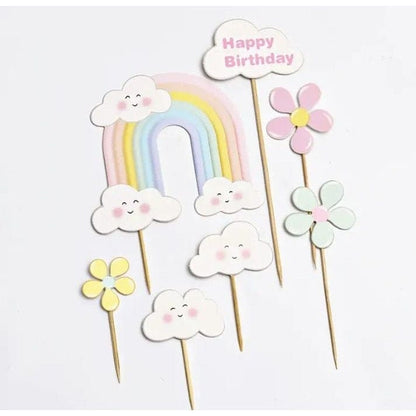 Rainbow Flower Happy Birthday Cake Topper: Baking Decor