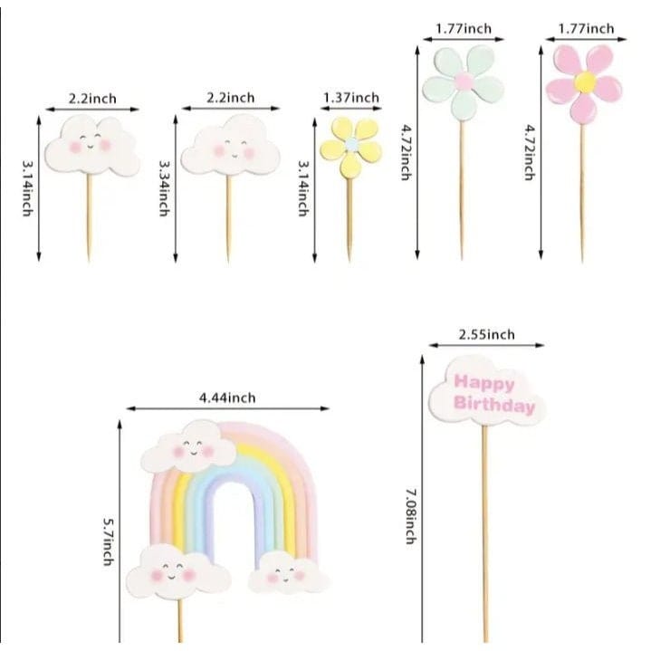 Rainbow Flower Happy Birthday Cake Topper: Baking Decor