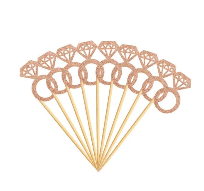 Rose Gold Diamond Ring Cupcake Toppers, Glitter Bridal Shower, Ring Cupcake Picks, Wedding Engagement Anniversary Cake Decorations Supplies