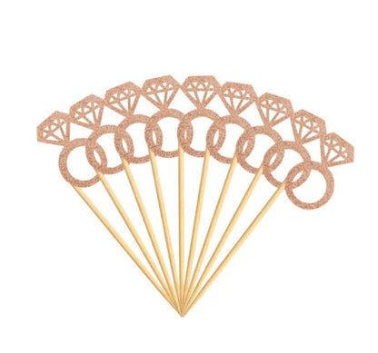 Rose Gold Diamond Ring Cupcake Toppers, Glitter Bridal Shower, Ring Cupcake Picks, Wedding Engagement Anniversary Cake Decorations Supplies