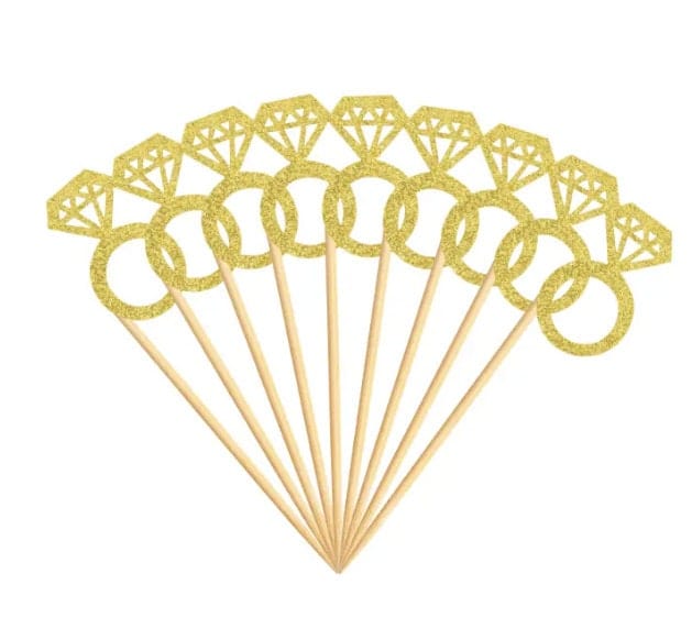 Rose Gold Diamond Ring Cupcake Toppers, Glitter Bridal Shower, Ring Cupcake Picks, Wedding Engagement Anniversary Cake Decorations Supplies