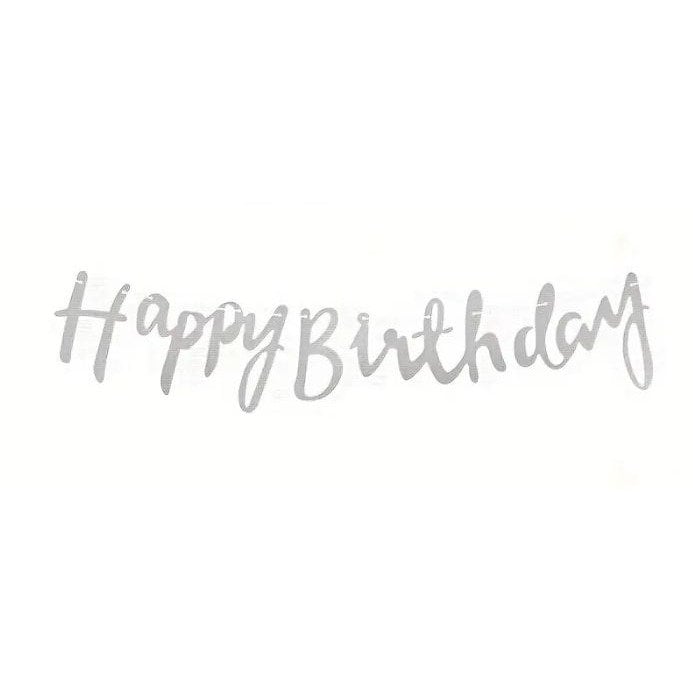 Silver happy birthday on string