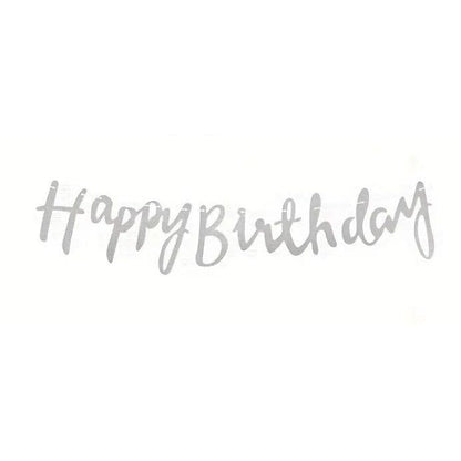 Silver happy birthday on string