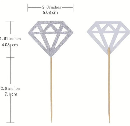 Silvery Glitter Diamond Cakes Toppers, Cupcake Decor, Dessert Table Supplies, Cake Decor Supplies, Baking Decor, Party Decor Supplies