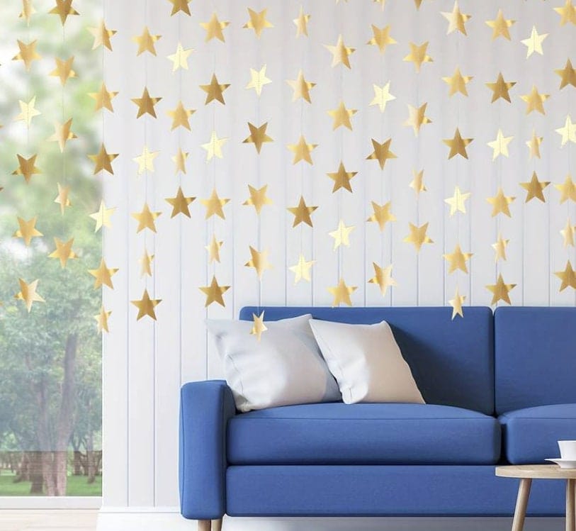 Sparkling Star Banner Decoration, Bright Golden Stars Hanging Banners Background For Engagement Weddings, Baby Showers, Birthdays & Parties!