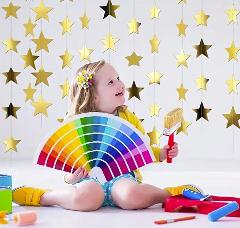 Sparkling Star Banner Decoration, Bright Golden Stars Hanging Banners Background For Engagement Weddings, Baby Showers, Birthdays & Parties!