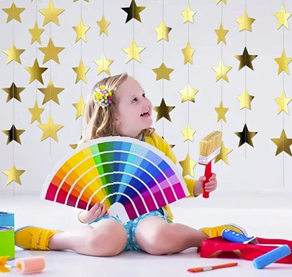 Sparkling Star Banner Decoration, Bright Golden Stars Hanging Banners Background For Engagement Weddings, Baby Showers, Birthdays & Parties!