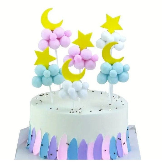 Star Moon Fur Ball Cake Topper: Festive Cake Decor