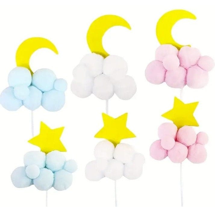 Star Moon Fur Ball Cake Topper: Festive Cake Decor