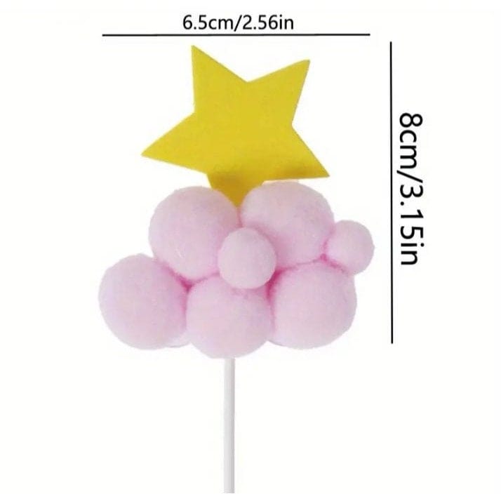 Star Moon Fur Ball Cake Topper: Festive Cake Decor