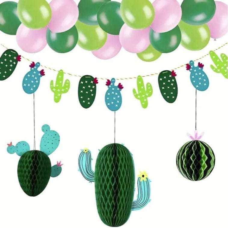 Three-dimensional Cactus Honeycomb Ornament Cactus Ball Decoration Party Decoration 3-Piece Latte Flower Set