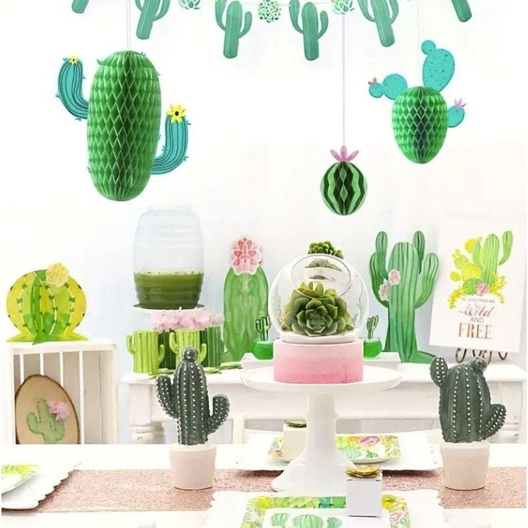 Three-dimensional Cactus Honeycomb Ornament Cactus Ball Decoration Party Decoration 3-Piece Latte Flower Set