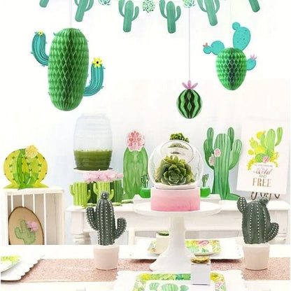 Three-dimensional Cactus Honeycomb Ornament Cactus Ball Decoration Party Decoration 3-Piece Latte Flower Set
