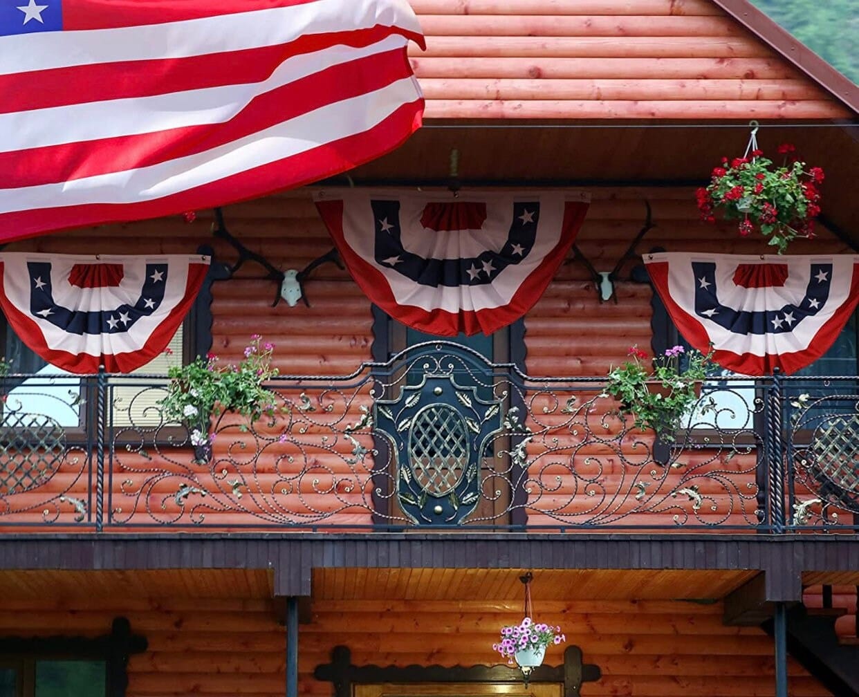 3 Pleated bunting flags on house