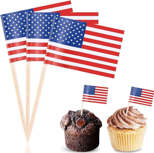3 Mini USA Flag picks in a cupcake