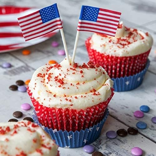 2 Mini USA Flag picks in a cupcake