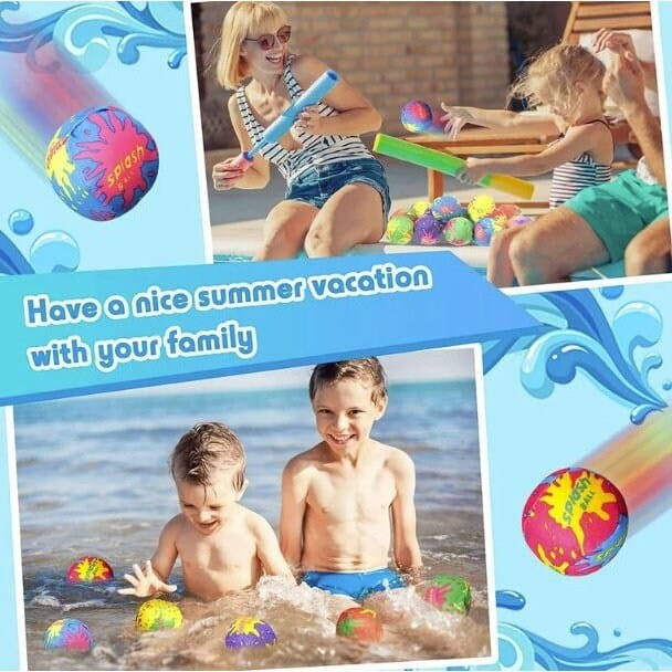 Kids playing with water balls around pool and at beach