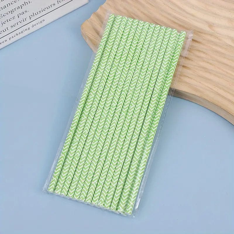 Green and white Wavy stripped pattern Paper straws in a pack