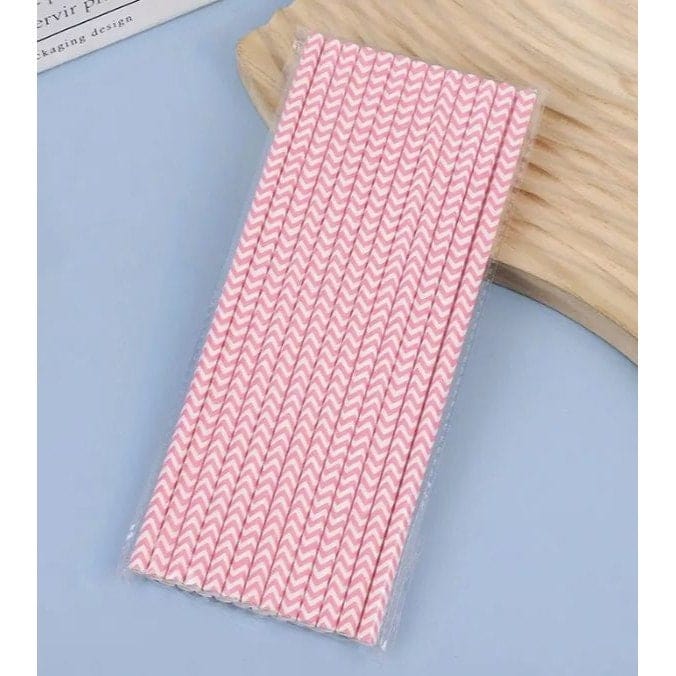 Pink and white Wavy stripped pattern Paper straws in a pack