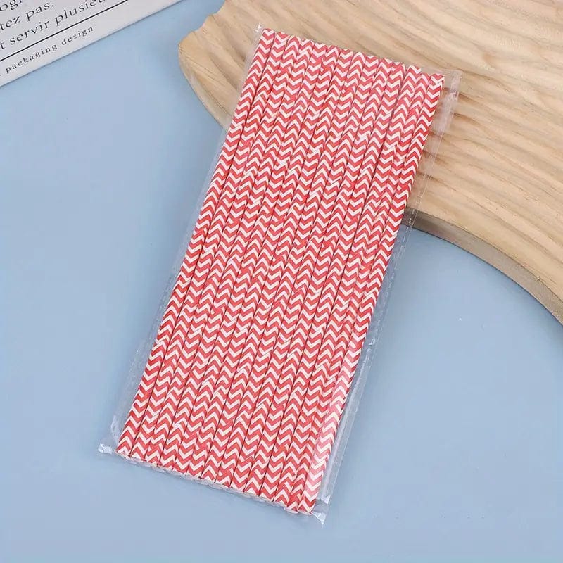 Wavy stripped red and white Paper straws in a pack
