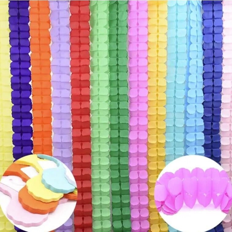 Assorted color four leaf clover garland hanging from ceiling 