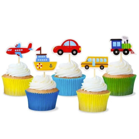 Whimsical Wheels: 5-Piece Cartoon Car Cake Topper Set